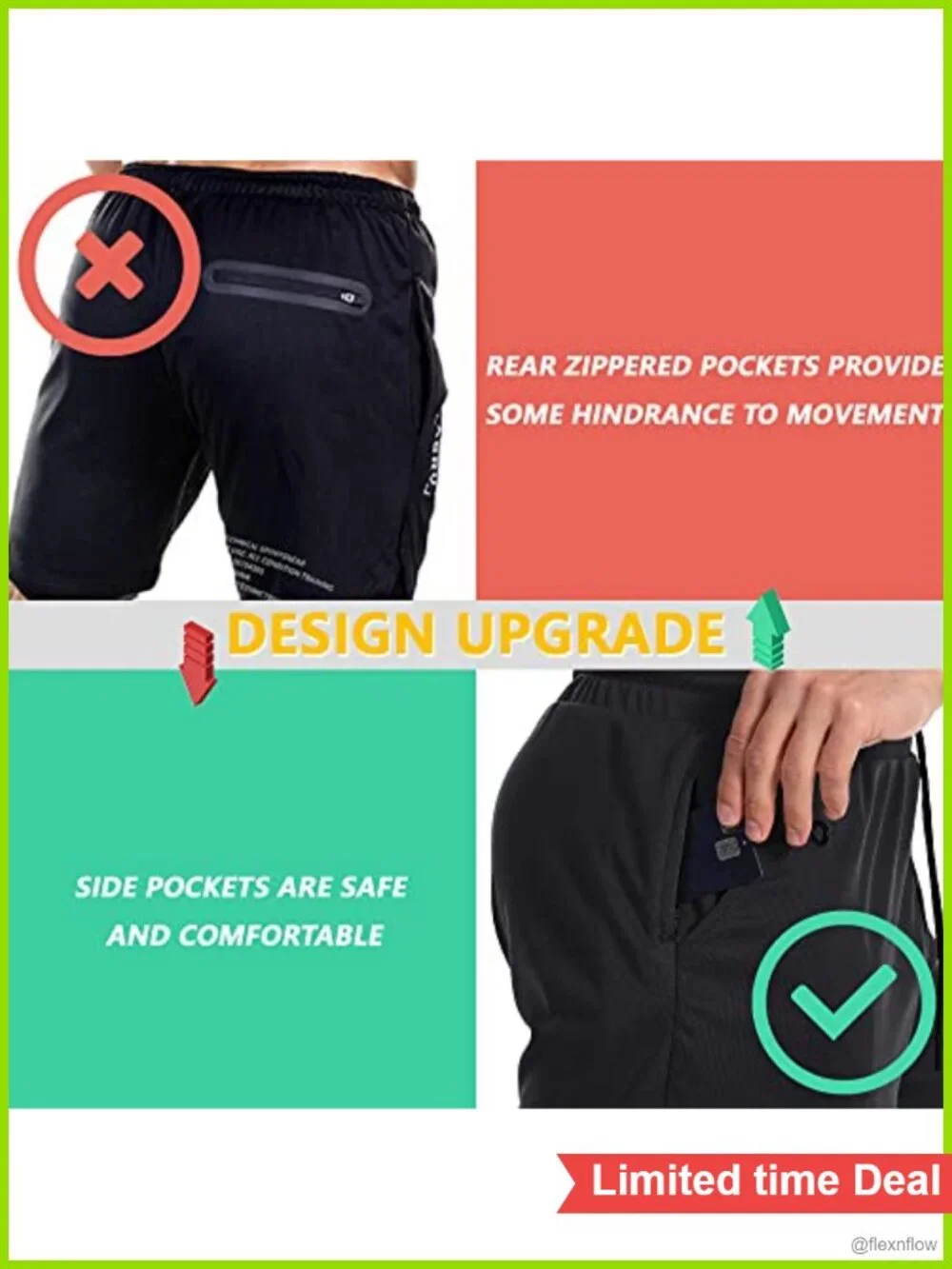 2 in 1 Running Shorts with Side Pockets Quick Dry Athletic Workout